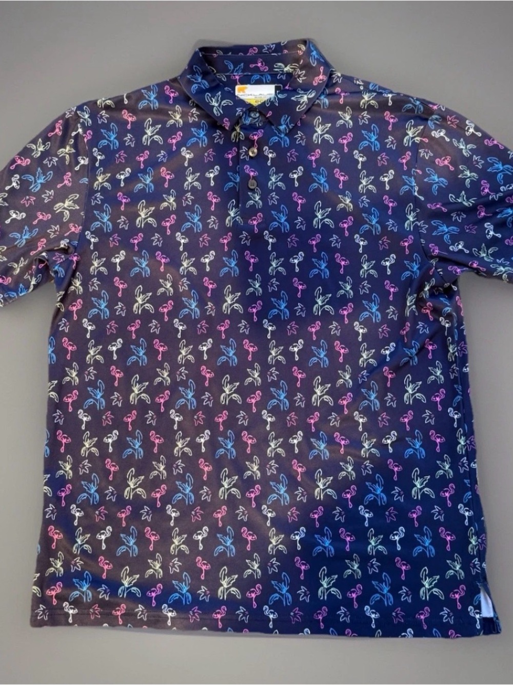 Nicklaus Navy Flamingo Print Polo golf Shirt M